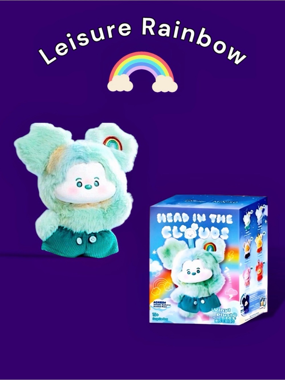 MINISO Disney Micky Head in the Clouds Vinyl Plush Pendant Leisure Rainbow